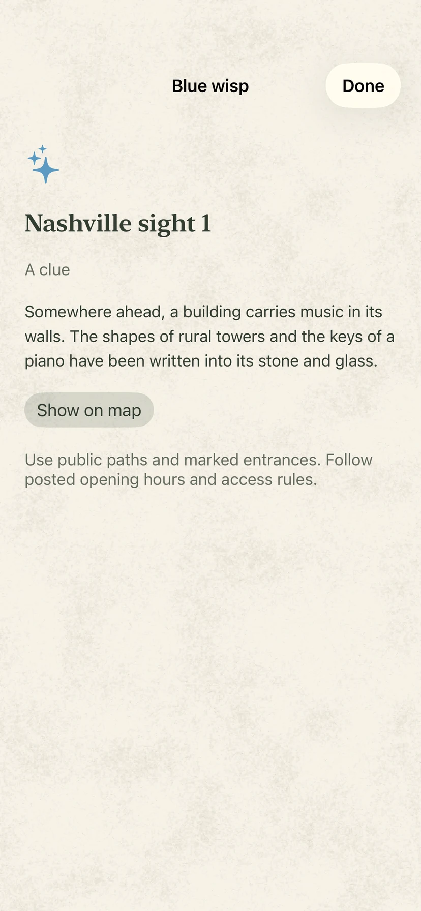 A sight clue in Exploras describes details to look for before revealing the name