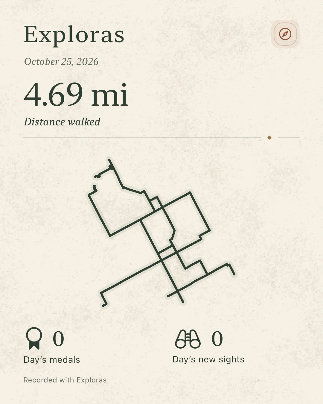 A sample walking recap tracing a branching route through downtown Nashville